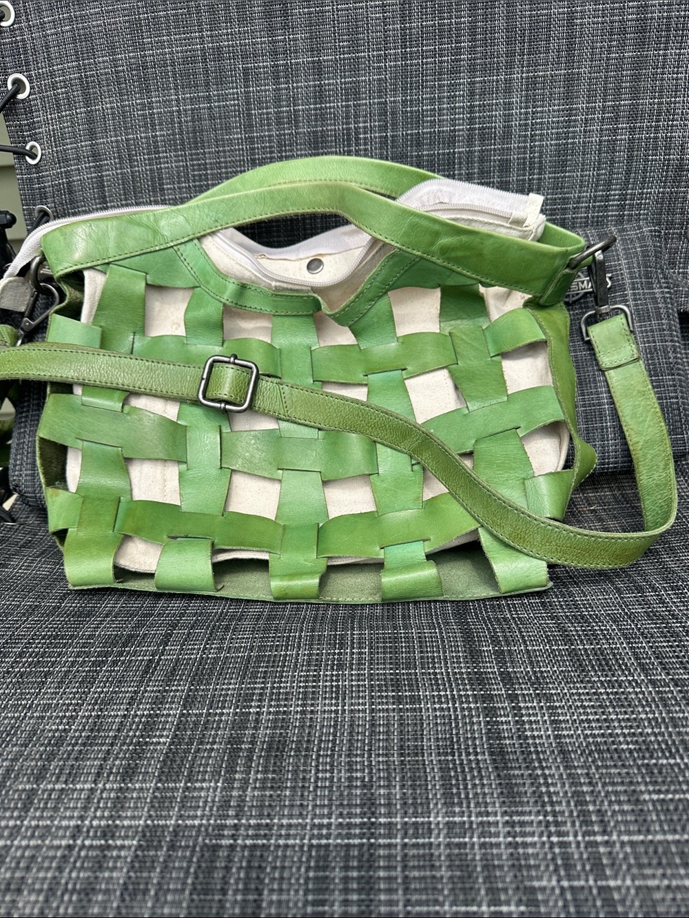 Latico green lattice purse. Lightly used. Crossbody with removable insert.